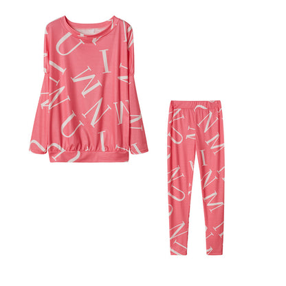 Conjunto de top y pantalón de manga larga con estampado de letras informales para mujer