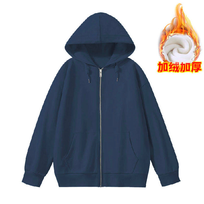 Sudadera con capucha y cremallera holgada informal de invierno para mujer