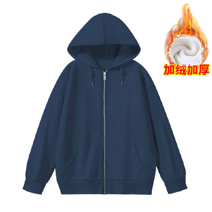 Sudadera con capucha y cremallera holgada informal de invierno para mujer