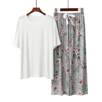 Conjunto de pijama informal de manga corta con top y pantalón para mujer