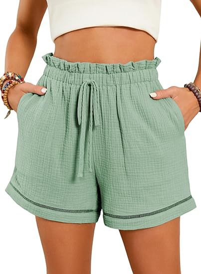Women Fashion Casual Solid Color High Waist Lace-Up Wide-Leg Shorts