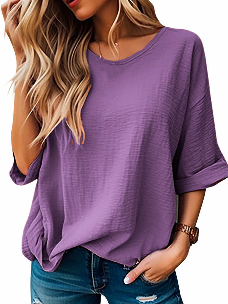 Camiseta informal de verano para mujer, cuello redondo, manga corta, sin mangas