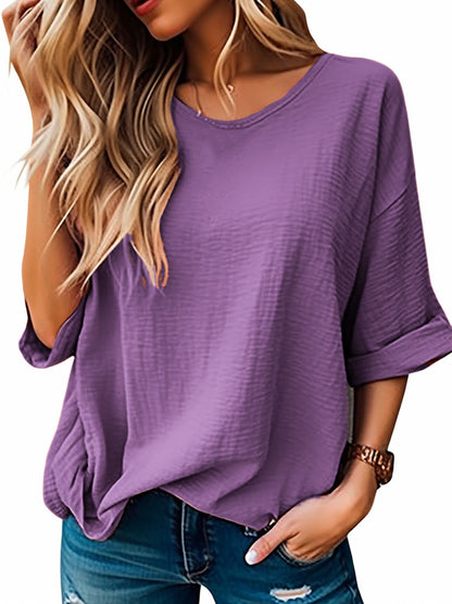 Camiseta informal de verano para mujer, cuello redondo, manga corta, sin mangas