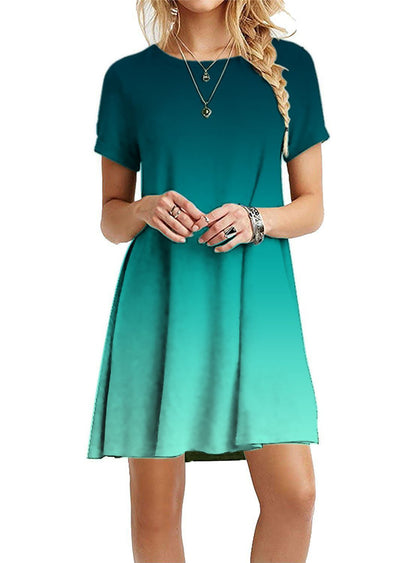Vestido mini informal holgado de manga corta con estampado degradado de arcoíris y teñido anudado para mujer
