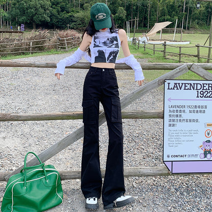 Women Fashion Casual High Waist Slim Cargo Pants