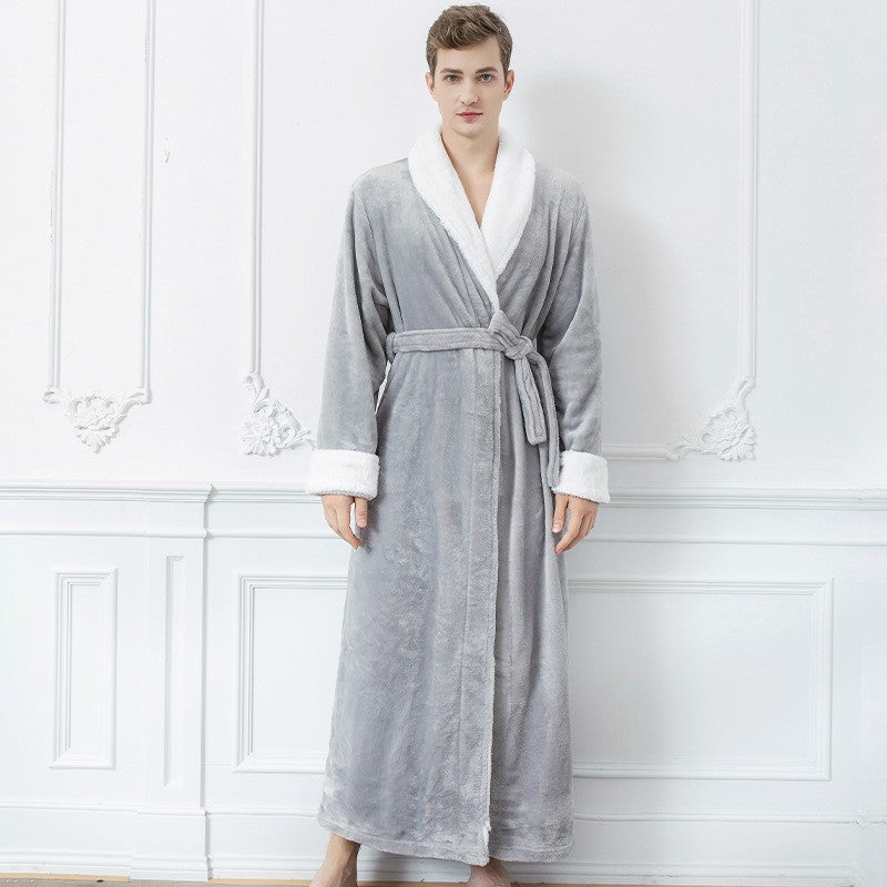 Couples Winter Fashion Casual Home Solid Color Flannel Lapel Long Sleeve Robes Sleepwear