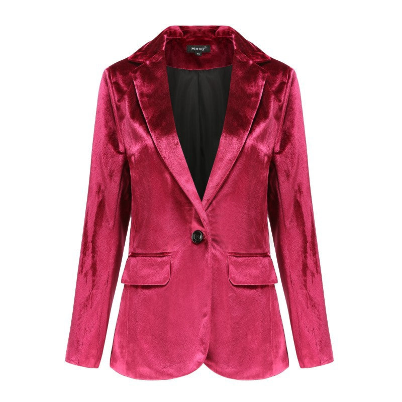 Blazer informal de manga larga de terciopelo dorado para mujer