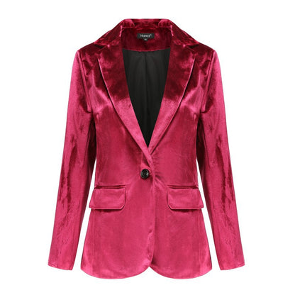 Blazer informal de manga larga de terciopelo dorado para mujer