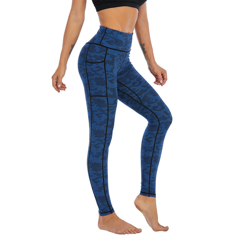 Leggings de yoga informales de cintura alta con estampado de leopardo y bolsillo de secado rápido para mujer