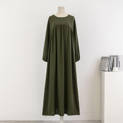 Vestido holgado informal de manga larga de color liso para mujer, talla grande