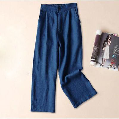 Pantalones de pierna ancha de color liso holgados informales básicos de verano para mujer
