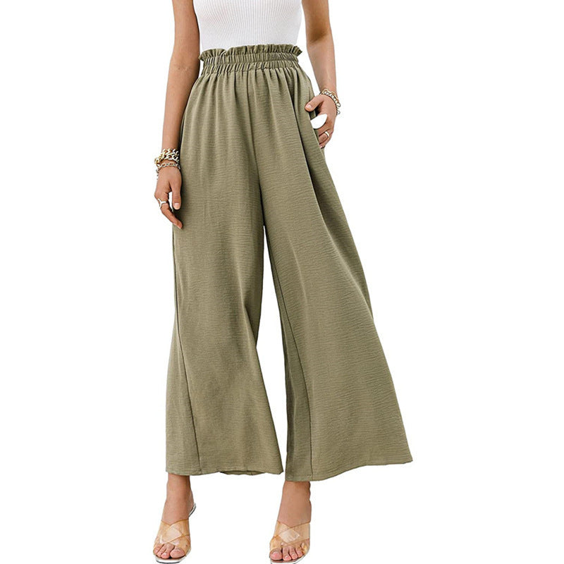 Summer Women Solid Color High-Waisted Loose Casual Wide-Leg Pants