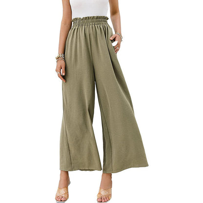 Summer Women Solid Color High-Waisted Loose Casual Wide-Leg Pants