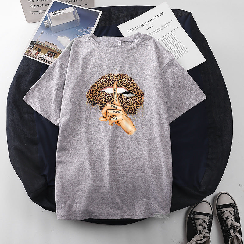 Women Casual Leopard Graphic Printed Short-sleeved Loose Colored T-shirt
