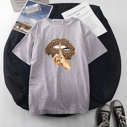 Women Casual Leopard Graphic Printed Short-sleeved Loose Colored T-shirt