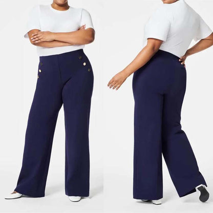 Women Fashion Casual High Waist Button Wide Leg Slim Fit Pants