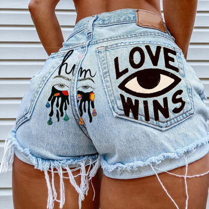 Women Summer Loose Edgy Vintage Casual High Waist Denim Shorts