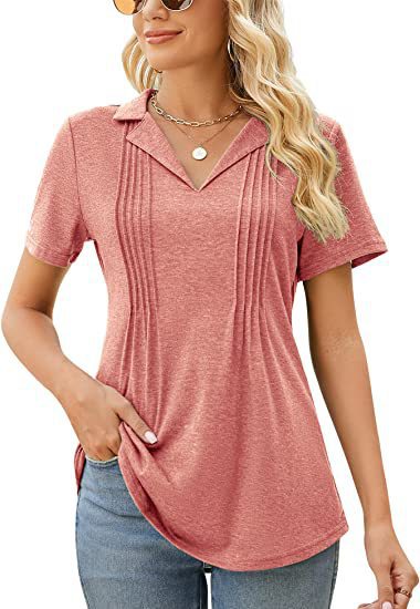 Camiseta informal de verano para mujer, con cuello en V y manga corta en blanco