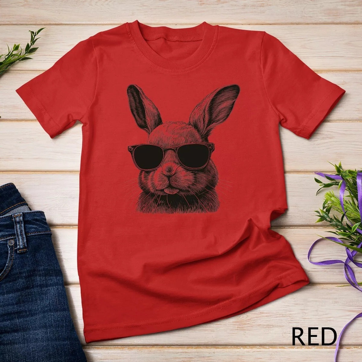 Camiseta holgada informal con estampado de conejo de Pascua para mujer