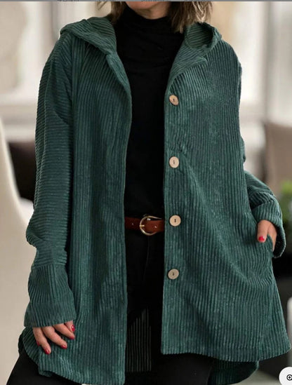 Chaqueta informal de pana holgada con capucha para mujer, otoño e invierno