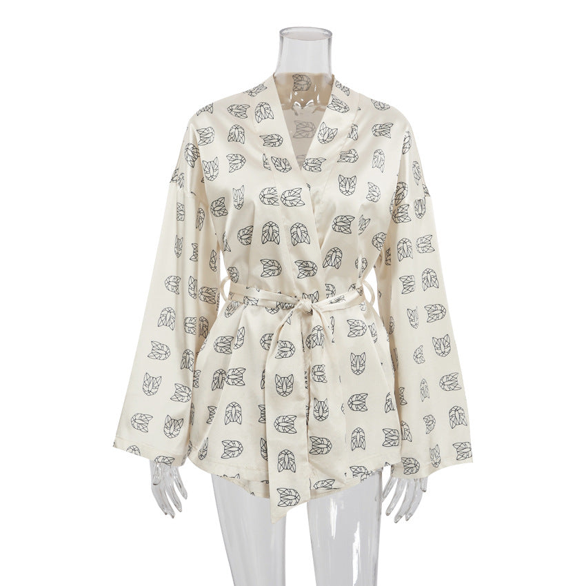 Conjunto de pijama informal de manga larga con estampado de moda para mujer