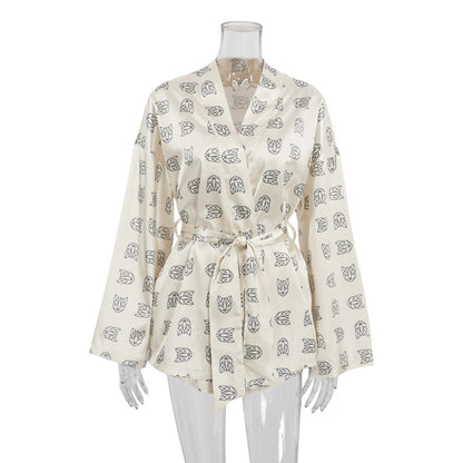 Conjunto de pijama informal de manga larga con estampado de moda para mujer