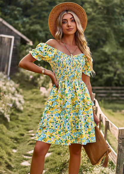 Vestido informal de manga corta con estampado de flores pequeñas para mujer, moda de primavera y verano