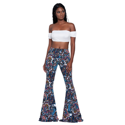 Women Printed High Waist Fashion Casual Flared Pants
