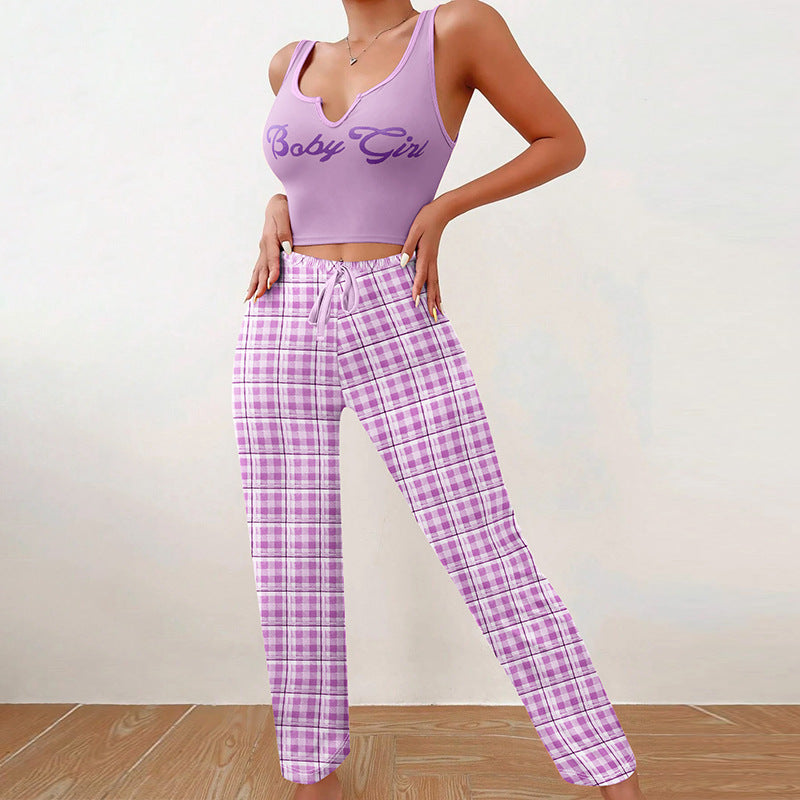 Conjunto de pijama informal con estampado del alfabeto para mujer