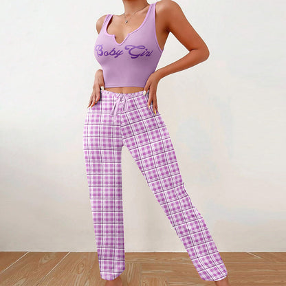 Conjunto de pijama informal con estampado del alfabeto para mujer