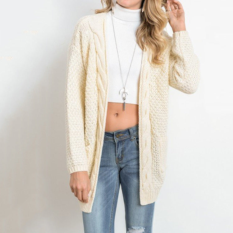 Suéter de punto de color liso informal para mujer, cárdigan de invierno y otoño