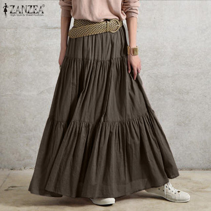 Women Casual Solid Color Pleated Loose Skirt