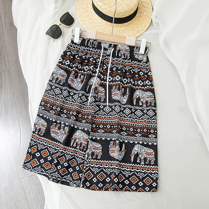 Women Retro Casual Elephant Print Loose Shorts