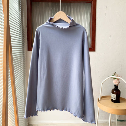 Camiseta básica informal de manga larga con cuello alto para mujer pequeña