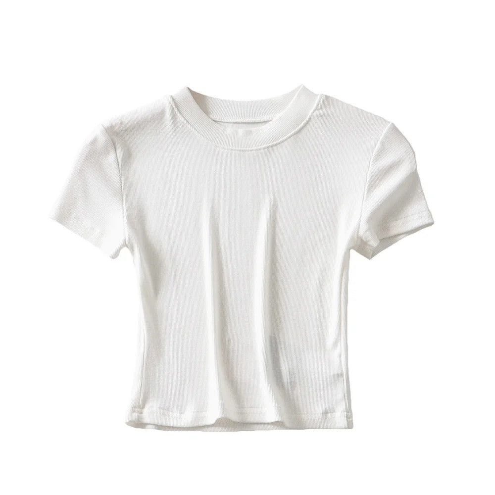 Camiseta informal de verano para mujer, color liso, cuello redondo, manga corta, sin mangas