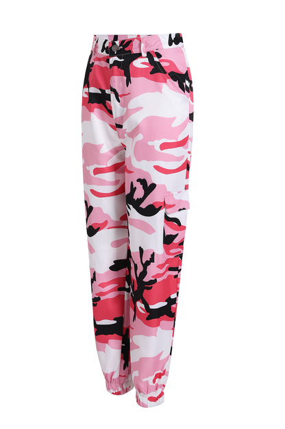 Pantalones cargo casuales con estampado de camuflaje para mujer