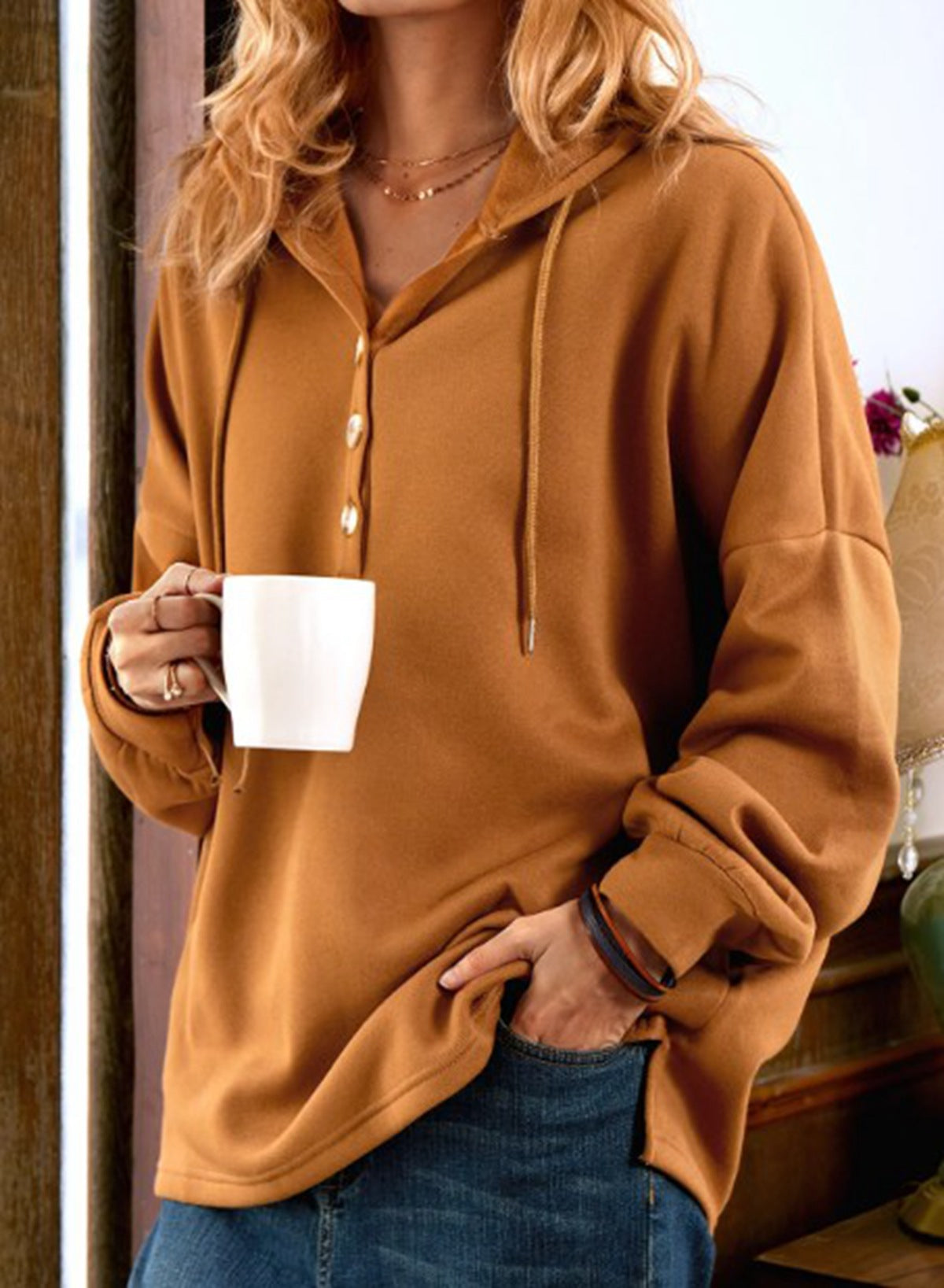 Sudadera con capucha de algodón de color liso para mujer, informal, de invierno, de talla grande