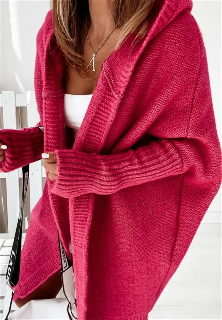 Cárdigan de punto holgado, suave y con capucha, de manga larga, color liso, informal, para mujer