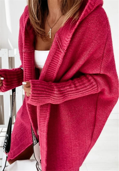 Cárdigan de punto holgado, suave y con capucha, de manga larga, color liso, informal, para mujer