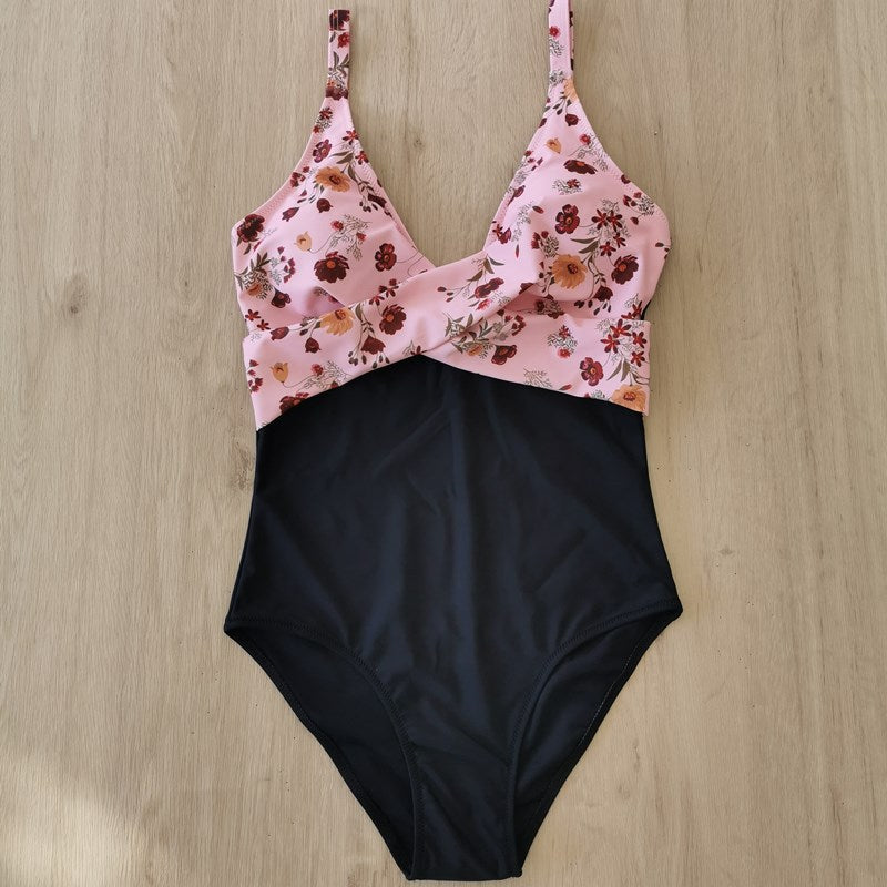 Traje de baño de una pieza con estampado floral y rayas de leopardo para mujer, informal, de verano