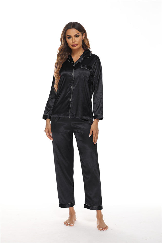 Conjunto de pijama básico informal de una sola botonadura con solapa y bloques de color para mujer