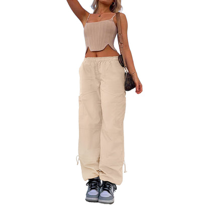 Plus Size Fashion Street Women Loose Strap Multi-Pocket Straight Work Casual Solid Color Cargo Jogger Pants