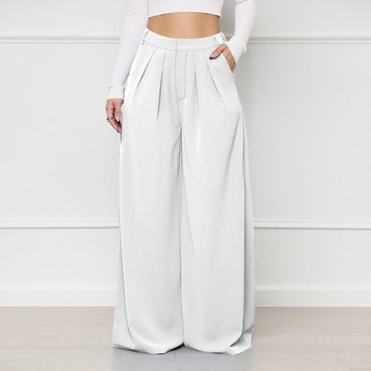 Women Solid Color High Waist Loose Casual Fashion Wide Leg Pants