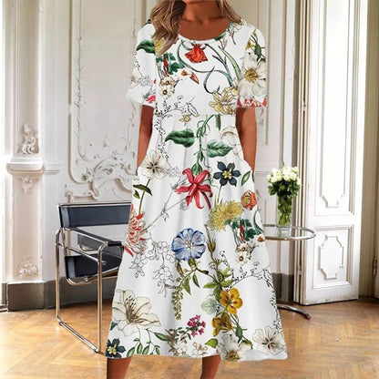 Vestido informal de manga corta con estampado floral para mujer