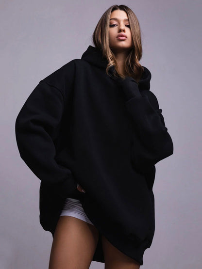Sudadera con capucha de manga larga para mujer, informal, holgada, de color liso, para otoño e invierno
