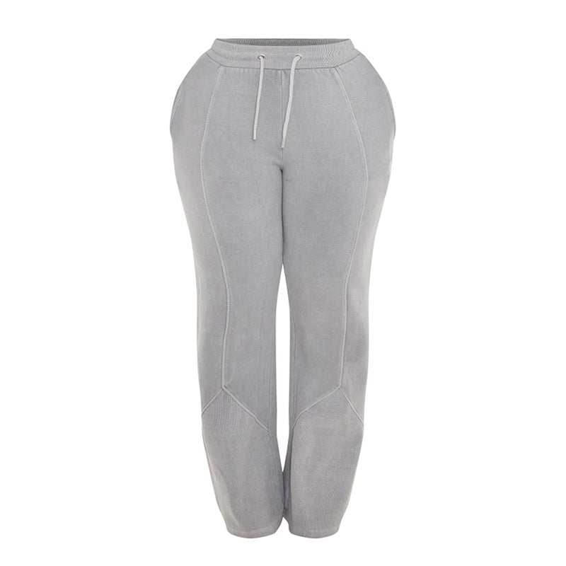 Women Fashion Casual Solid Color Drawstring Pants