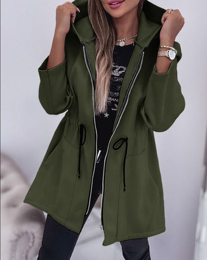 Chaqueta con capucha informal de color liso a la moda para mujer