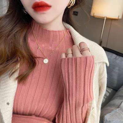 Women Fashion Basic Casual Half High Neck Long Sleeve Knitted Sweater
