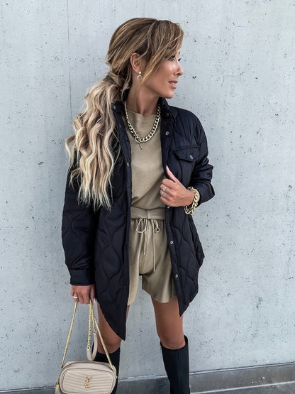 Abrigo informal de otoño e invierno para mujer, de color liso, con cuello alto y acolchado de un solo pecho.