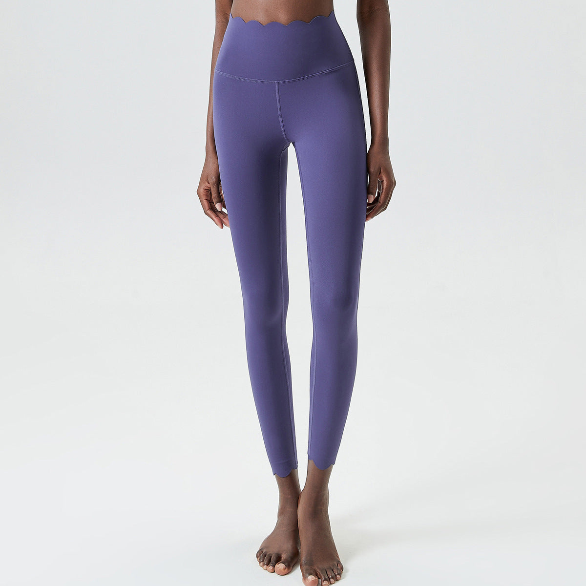 Leggings de yoga ajustados de cintura alta y secado rápido con pegamento líquido y ondas pequeñas de color sólido para mujer